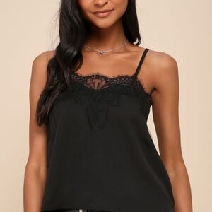 LuLu’s Maddox Black Satin Lace Cami Large NEW